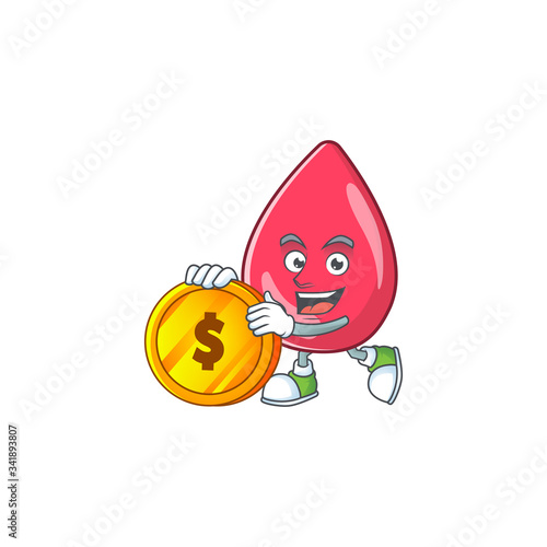 Red blood rich cartoon character have big gold coin