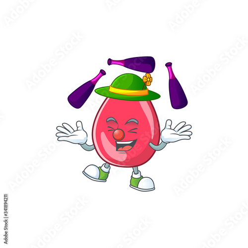 mascot cartoon style of red blood playing Juggling on stage
