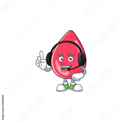 Red blood cartoon character style speaking on headphone