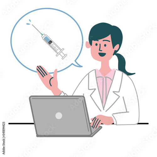 医師 医者 女性 パソコン ワクチン