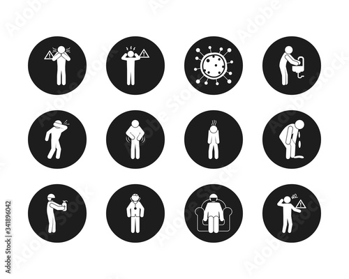 pictogram Covid 19 preventions icon set, block style