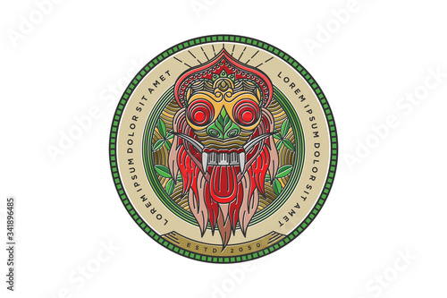 Barong mask traditional culture asia logo label.