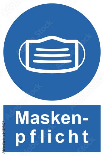 Schild Maskenpflicht in blau (deutsch)