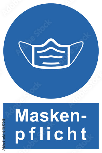 Schild Maskenpflicht in blau (deutsch)