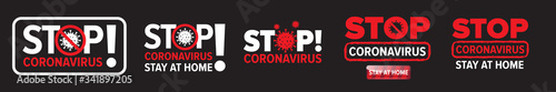 Stop coronavirus sign icon set isolated on black background