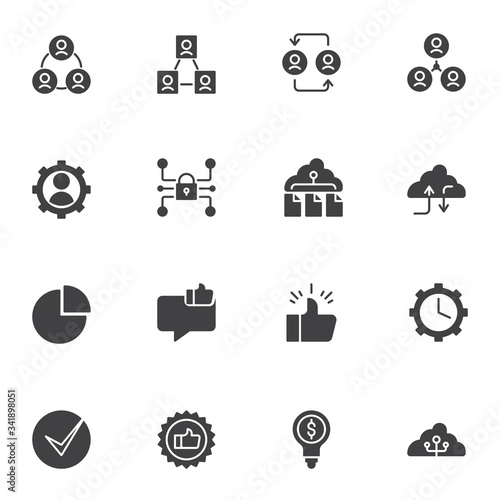 Universal Business vector icons set, modern solid symbol collection, filled style pictogram pack. Signs, logo illustration. Set includes icons as teamwork, human resources, feedback, pie chart diagram