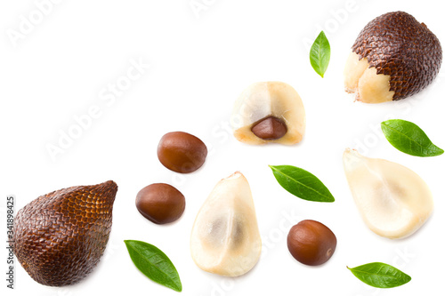 Salak or snake fruit isolated on white background. top view