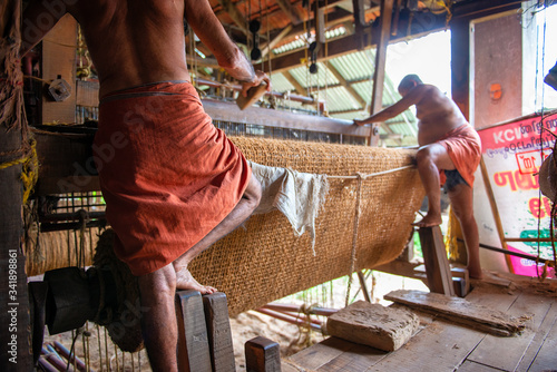 Workers in traditional coir factory, Kerala