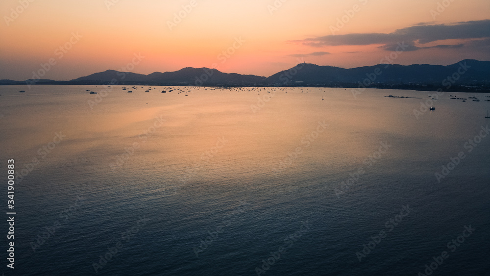 Evening sea and beach High angle view