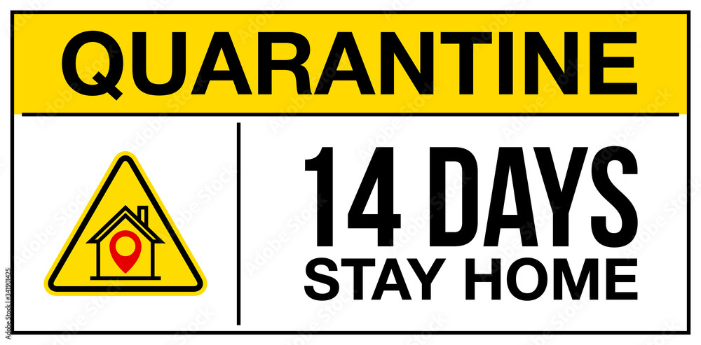 Obraz premium please stay home quarantine warning and attention icon sticker. house with location icon danger sign, COVID19 epidemic and pandemic symbol. prevention 14 days quarantine logo template sticker