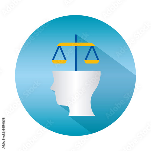 Mental health concept, head with scale icon over white background, block gradient style