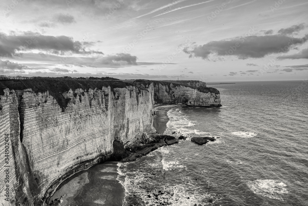 black and white chalk cliffs normandie