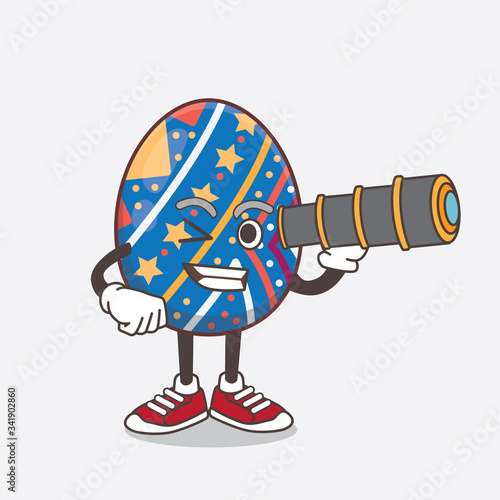 Easter Egg cartoon mascot character using a monocular