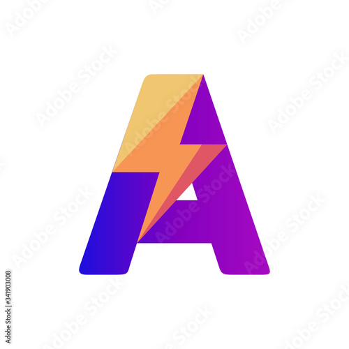 Letter A Lightning Vector Logo Design Template