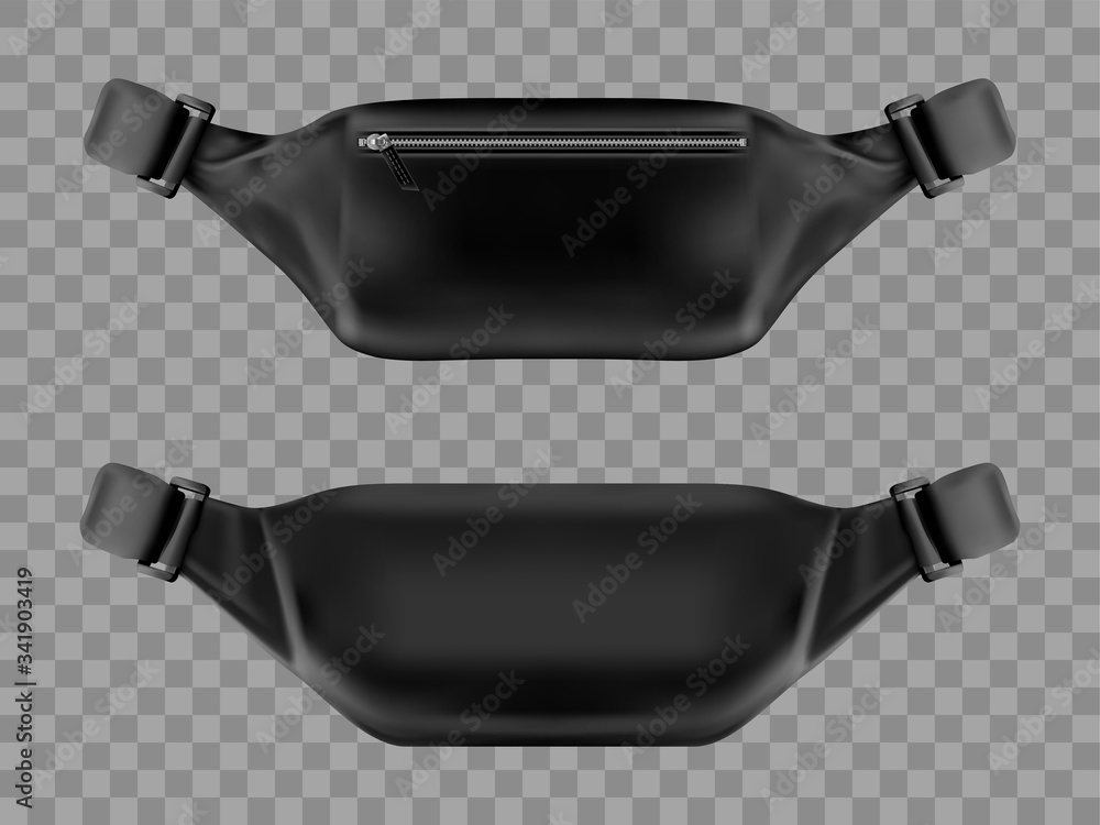 Waist bag, belt pouch mockup. Modern black fanny pack with zipper