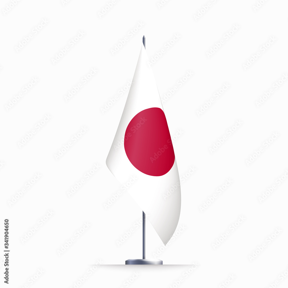 Obraz premium Japan flag state symbol isolated on background national banner. Greeting card National Independence Day of the republic of Japan. Illustration banner with realistic state flag.