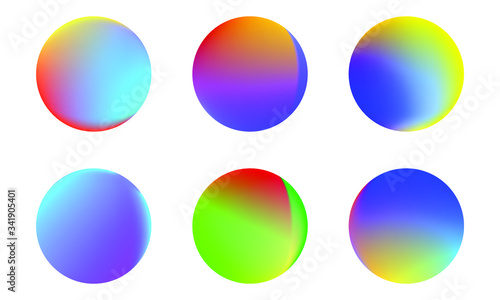 Set of round Vector Gradient. Multicolor Sphere. Modern abstract background texture. Template for design. Isolated objects