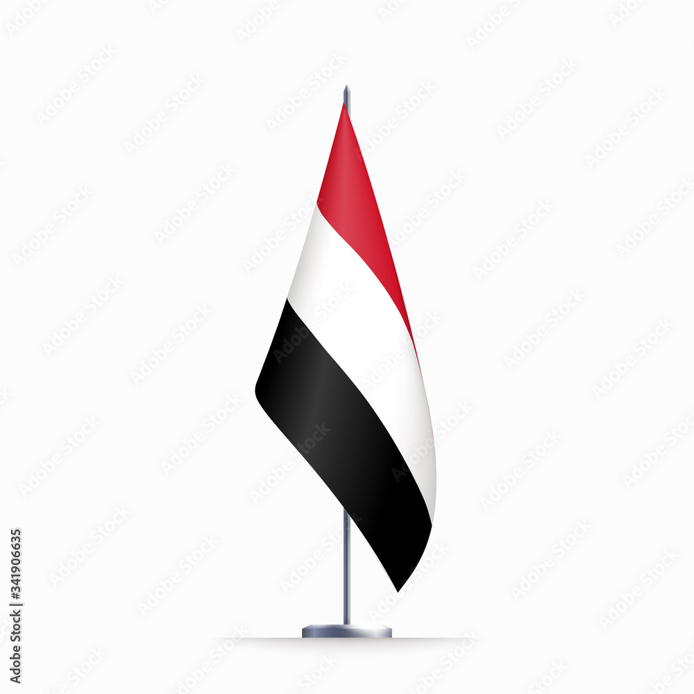 Yemen flag state symbol isolated on background national banner. Greeting card National Independence Day of the Republic of Yemen. Illustration banner with realistic state flag. Yemen flag state symbol isolated on background national banner. Greeting card National Independence Day of the Republic of Yemen. Illustration banner with realistic state flag.
