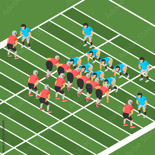 Isometric Vector Illustration Representing American Football Sport Activity on a Field or Stadium, They are two Teams