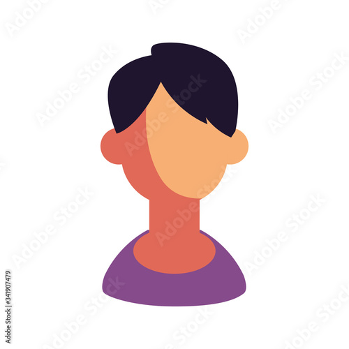 young man faceless on white background