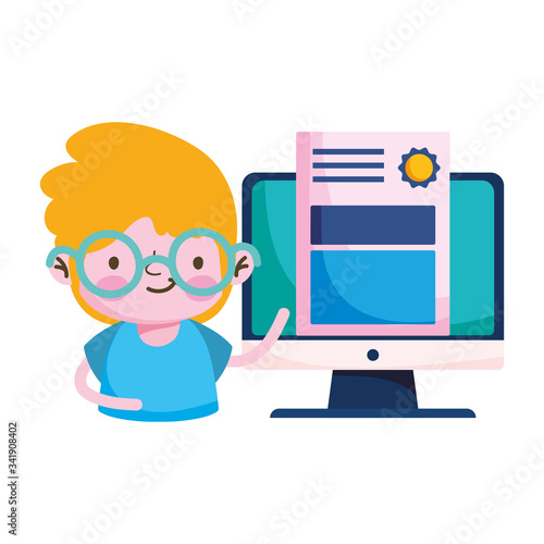 Boy kid diplom and computer vector design