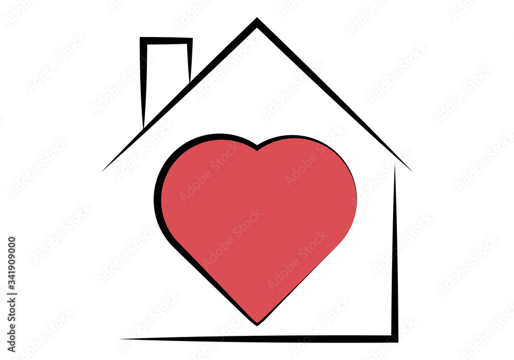 Icono de una casa con un corazón de quédate en casa. Icono de una casa con un corazón de quédate en casa.