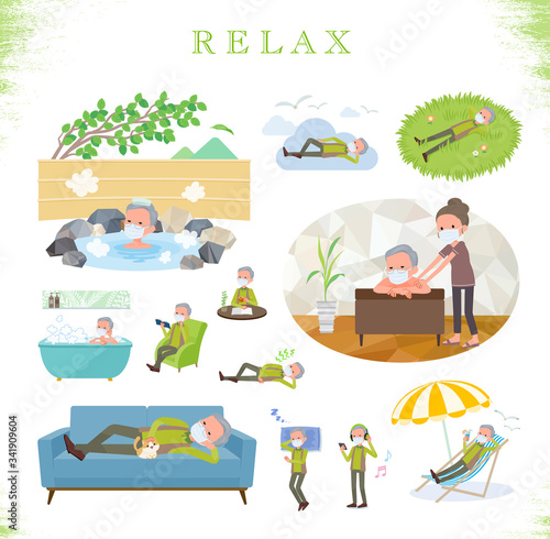 flat type mask Green vest old man_relax