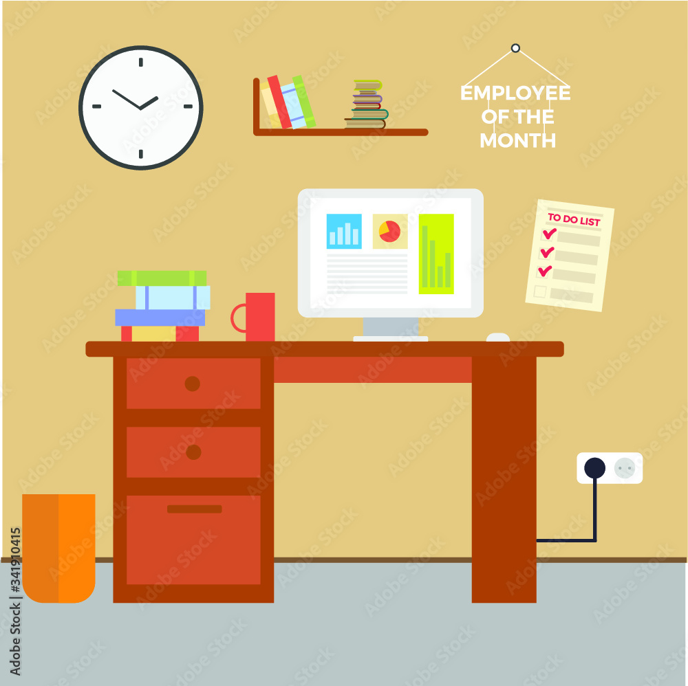 Fototapeta premium Coworking office interior modern center creative workplace environment banner, flat vector illustration .