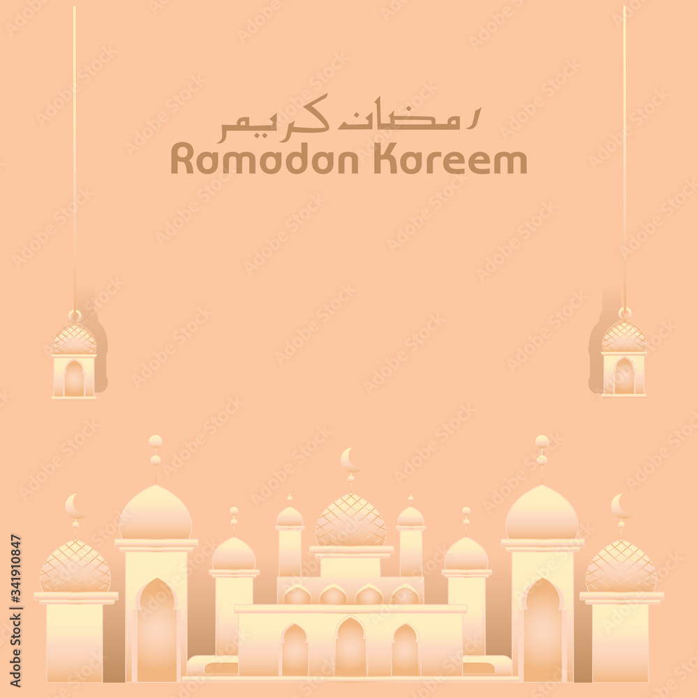 Ramadan illustration mosque paper cutting for islamic celebration