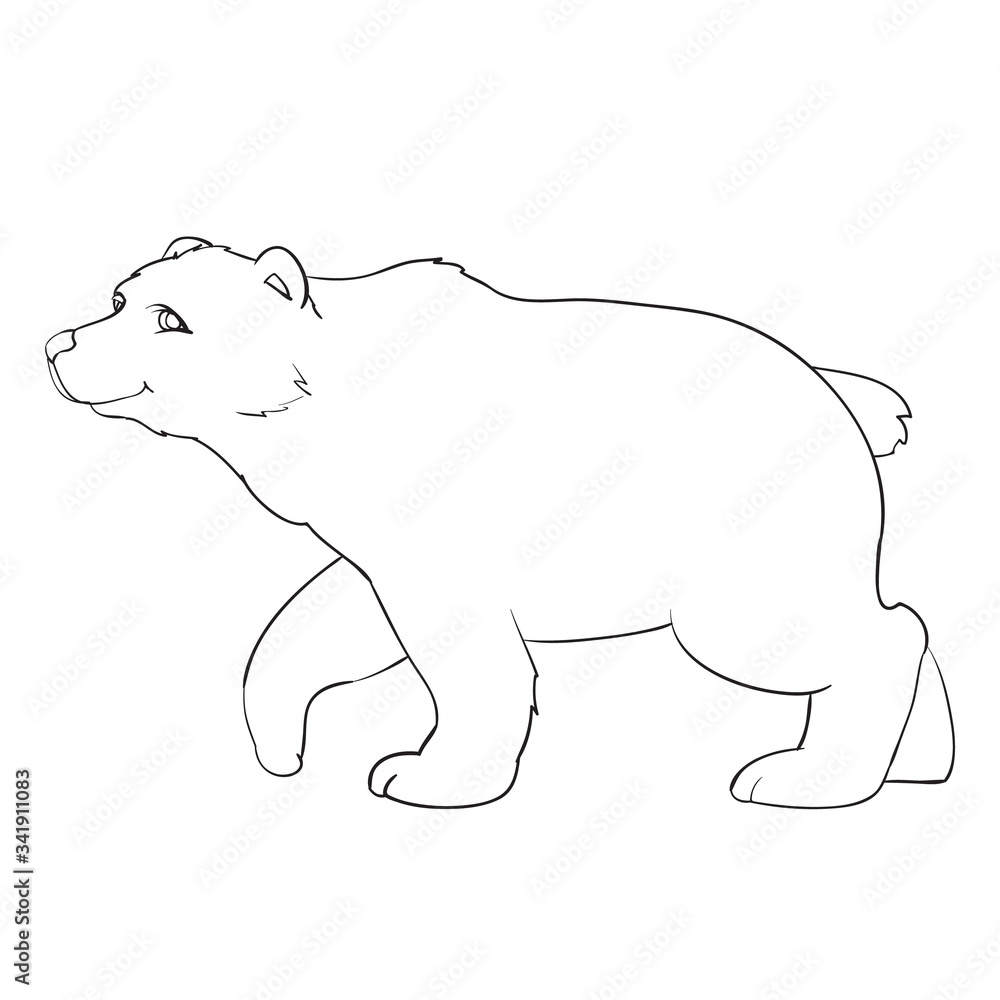 bear in natural style stands on four legs, outline drawing, coloring, isolated object on a white background, vector illustration, bear in natural style stands on four legs, outline drawing, coloring, isolated object on a white background, vector illustration,