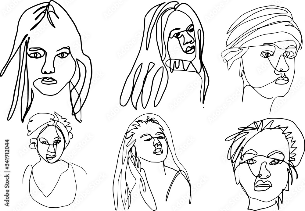 logo icon label abstract face one line drawing women portrait hand-drawn logo icon label abstract face one line drawing women portrait hand-drawn