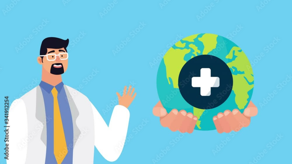 doctor with earth planet animation doctor with earth planet animation