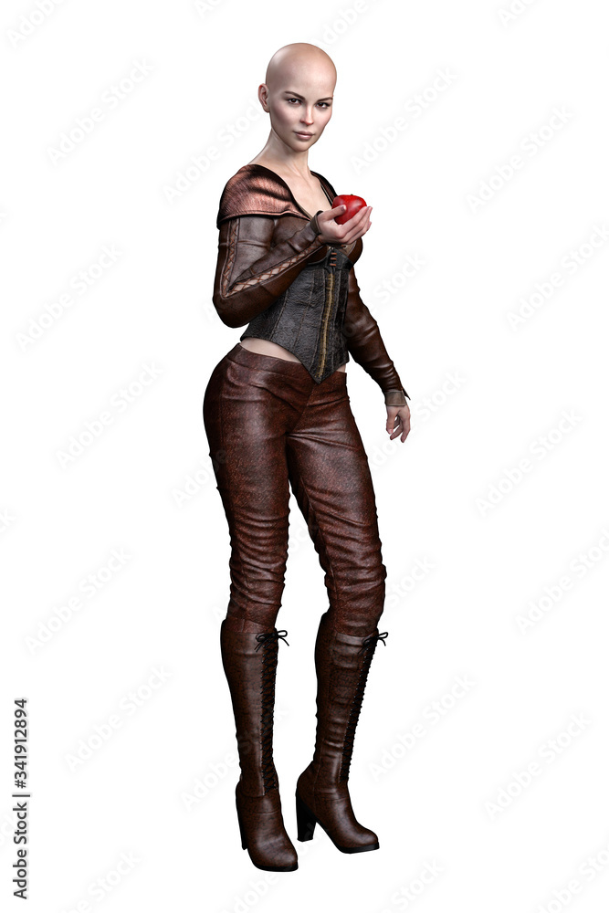 Medieval Fantasy Warrior Woman on isolated white background, 3D illustration, 3D Rendering