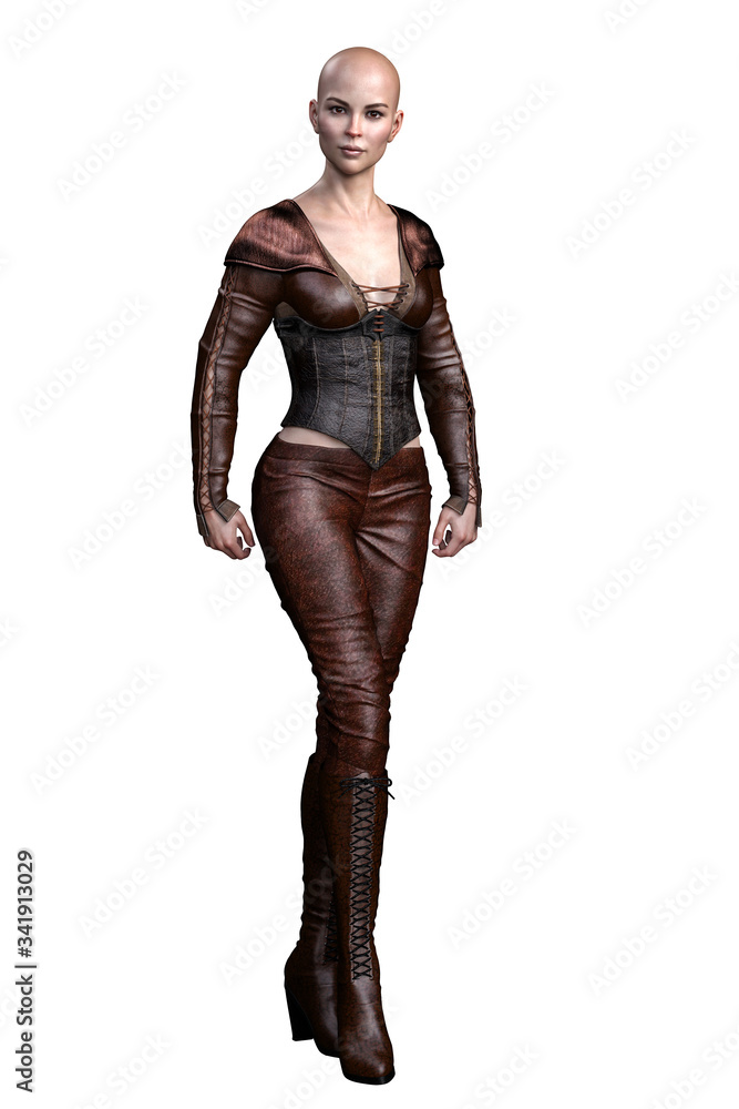Medieval Fantasy Warrior Woman on isolated white background, 3D illustration, 3D Rendering Medieval Fantasy Warrior Woman on isolated white background, 3D illustration, 3D Rendering