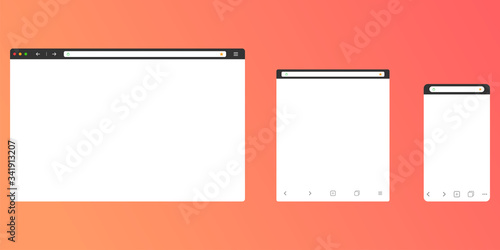 Browser mockup for computer, tablet and smartphone. Modern design of internet page in flat layout. Navigation search field with secure lock icon and favorites star. Vector EPS 10.