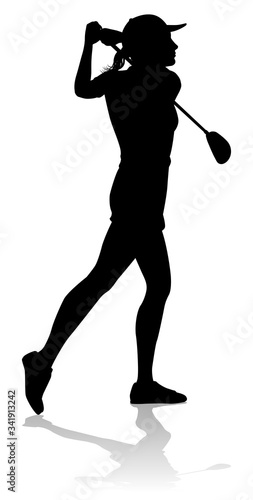 A female golfer sports person playing golf