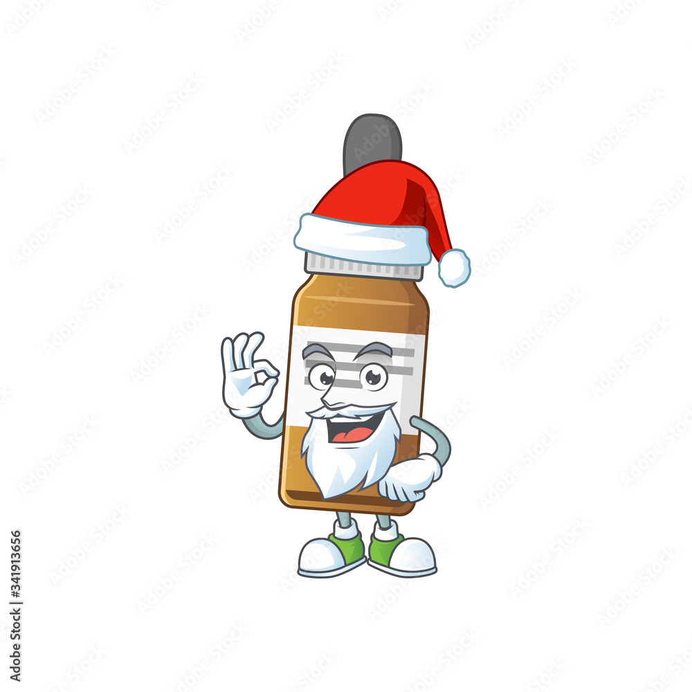 Friendly liquid bottle Santa cartoon character design with ok finger Friendly liquid bottle Santa cartoon character design with ok finger