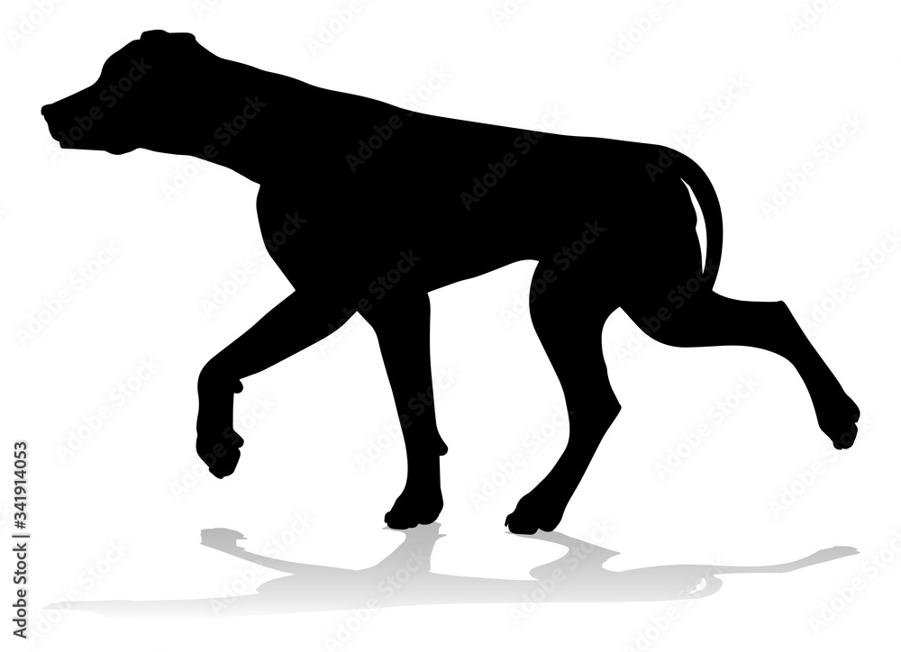 A detailed animal silhouette of a pet dog A detailed animal silhouette of a pet dog