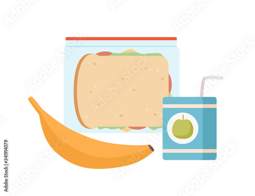 Colorful appetizing snack food in lunch box isolated on white background