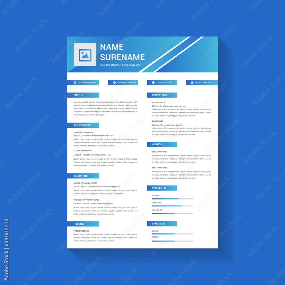 Professional Resume CV With Gradient Color Template