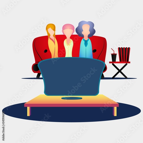 Illustration of family time, tell the story of one family (father, mother, children) spending time together, playing and learning.