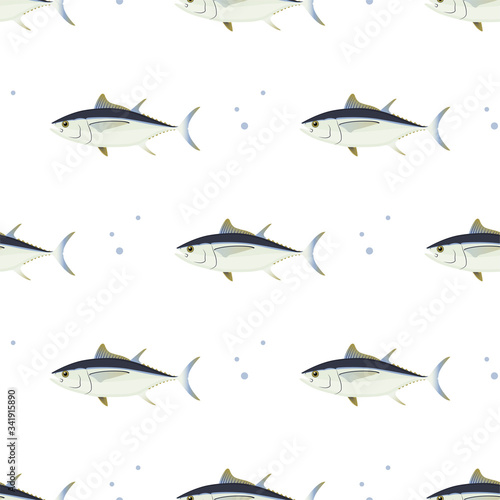 Tuna. Commercial Fish species. Colored Vector