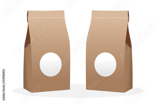 Brown craft paper bag packaging template isolated on white background. Packaging template mockup collection. Stand-up pouch Half Side view package. © Bird's