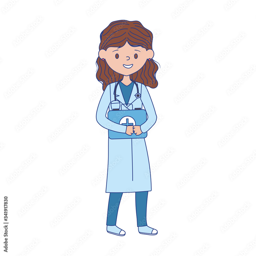 Isolated woman doctor with uniform and kit vector design Isolated woman doctor with uniform and kit vector design