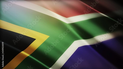 4k South Africa National flag slow waving with visible wrinkles in South African wind blue sky seamless loop background.A fully digital rendering;animation loops at 40 seconds;smooth texture.