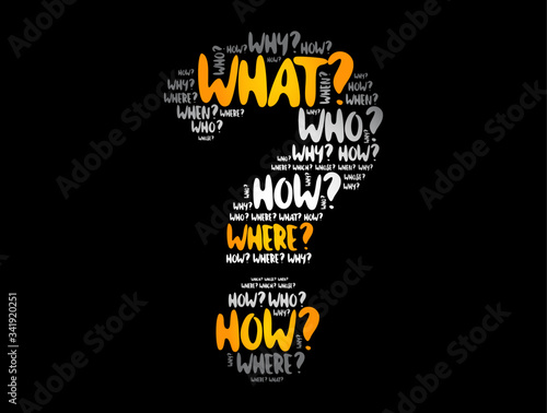 Question mark - Questions whose answers are considered basic in information gathering or problem solving, word cloud background
