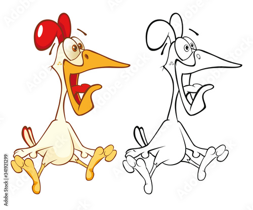 Cute Cartoon Character Cock. Coloring Book Outline 