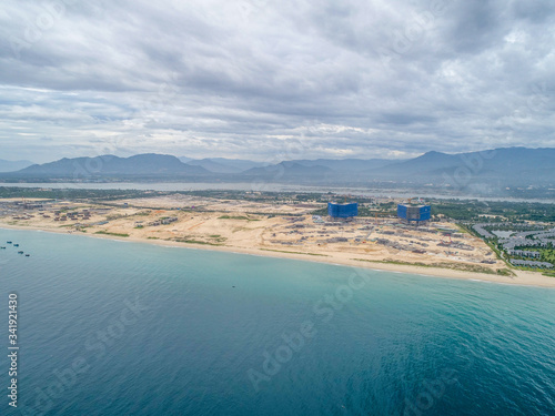 Aerial view of Bai Dai beach at Cam Ranh Bay, owns spectacular landscape which has smooth white sand and clean blue sea. Bai Dai will become a key tourist site in the South of Khanh Hoa