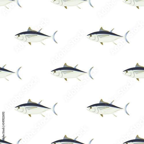 Tuna. Commercial Fish species. Colored Vector