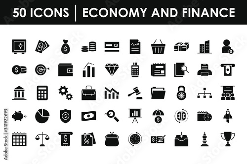 economy and finance icon set, silhouette style